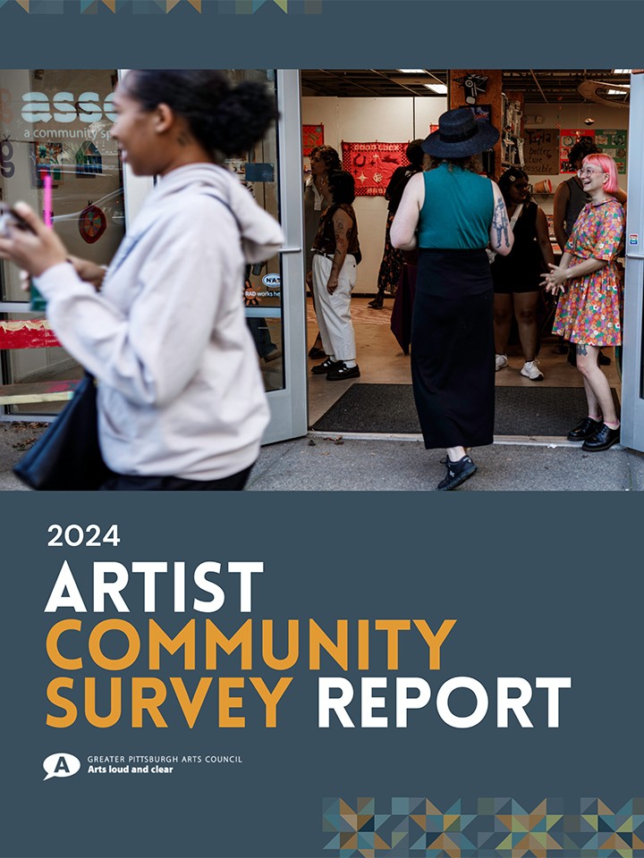 Artist Community Survey Report 2024. Greater Pittsburgh Arts Council. A photograph shows people entering an art gallery.