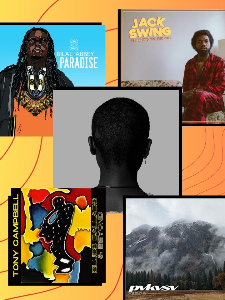 Collage of five album covers showcasing Black musicians