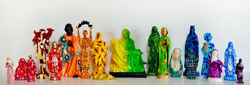 An assemble of brightly painted religious figures